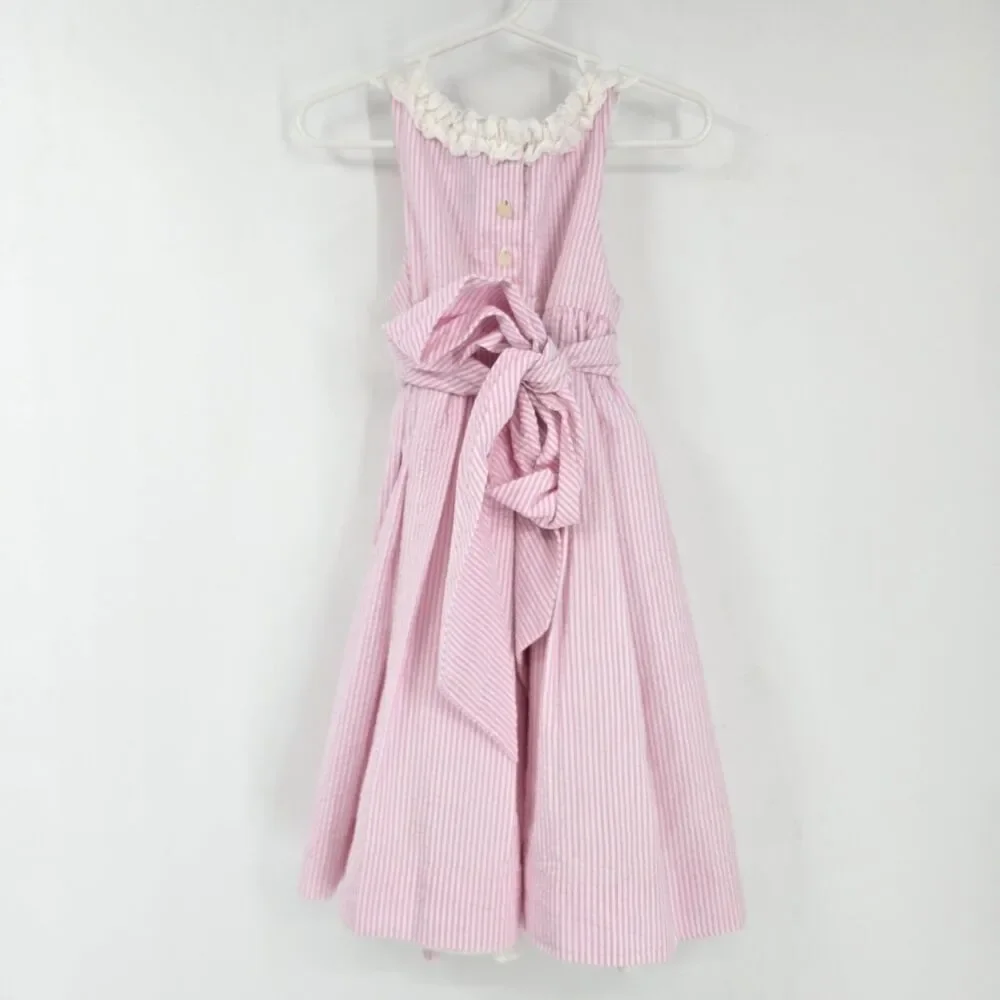 Ralph Lauren Girls Seersucker Dress Size 4T Sleeveless Pink Striped Cottage